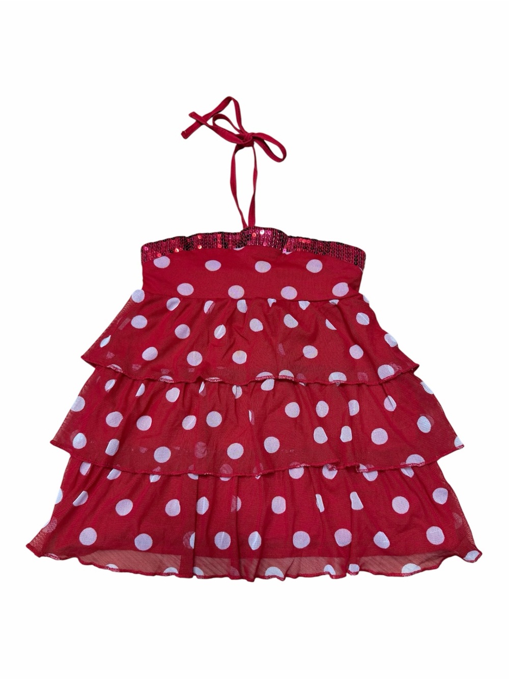 Justice Red White Polka Dot Tiered Halter Top Sequin Trim Ruffle Girls Size 8